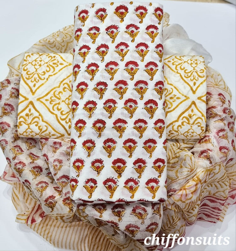 Cotton Suit with Chiffon Dupatta ( CD1390 ) Jaipur Silk Cotton Suit with Chiffon Dupatta ( CD1390 ) Jaipur Silk