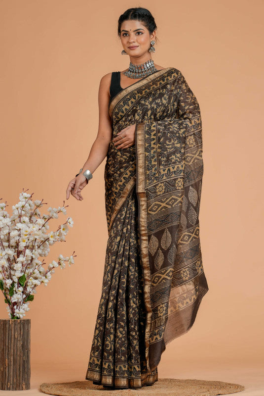 Ajrakh Printed Maheshwari Silk Saree ( AM171052)