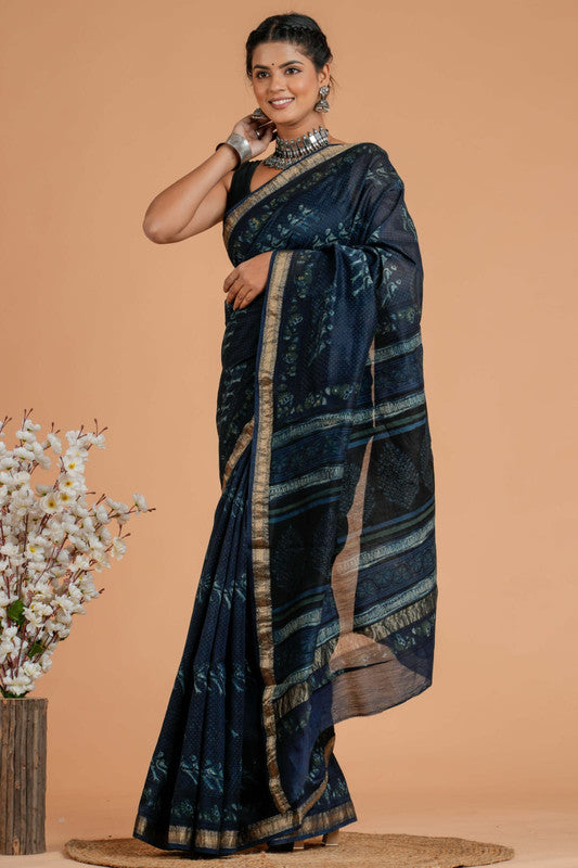 Ajrakh Printed Maheshwari Silk Saree ( AM171048)