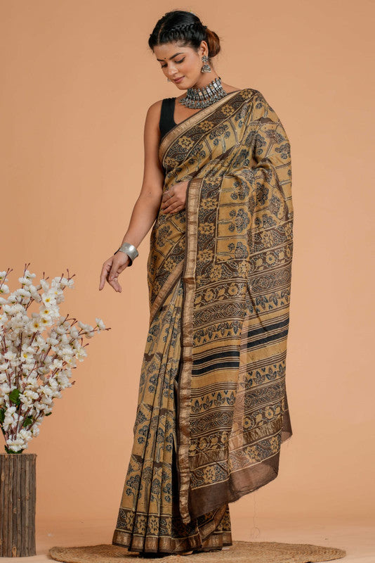 Ajrakh Printed Maheshwari Silk Saree ( AM171049)