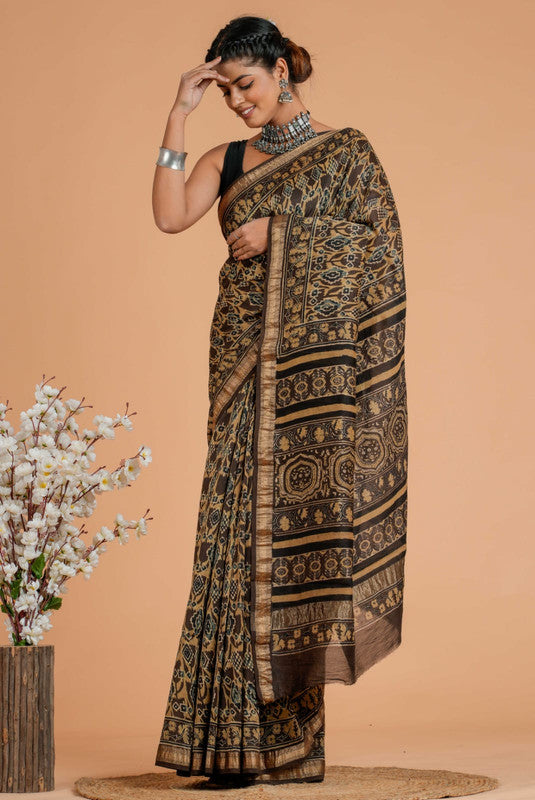 Ajrakh Printed Maheshwari Silk Saree ( AM171044)