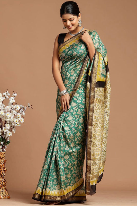 Handwoven Maheshwari Silk Bagru Print Saree ( MS71015)