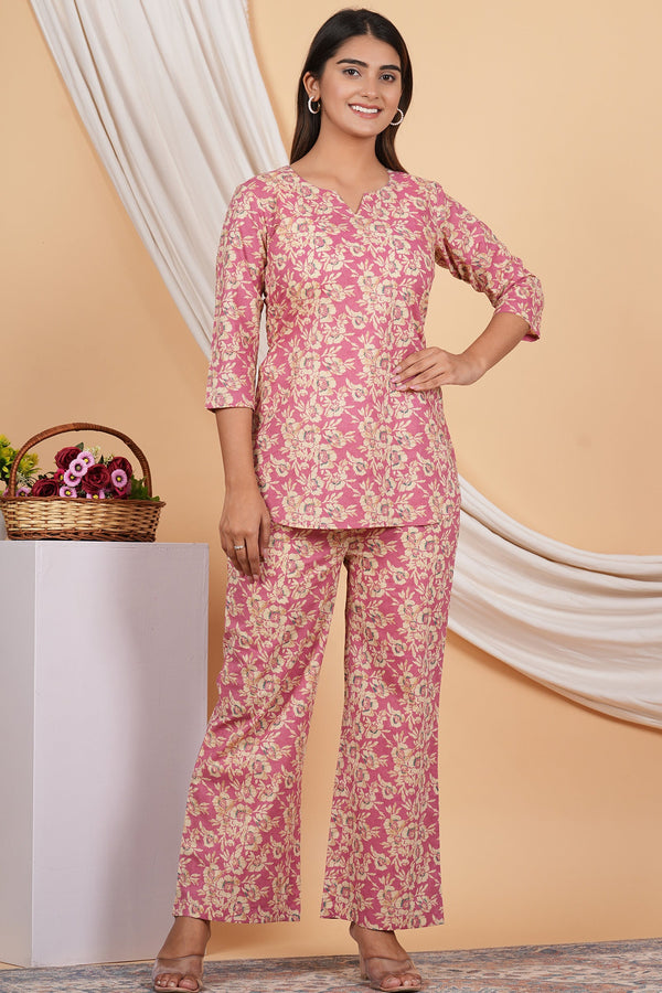 Rosy Bliss Floral Print Co-Ord Set