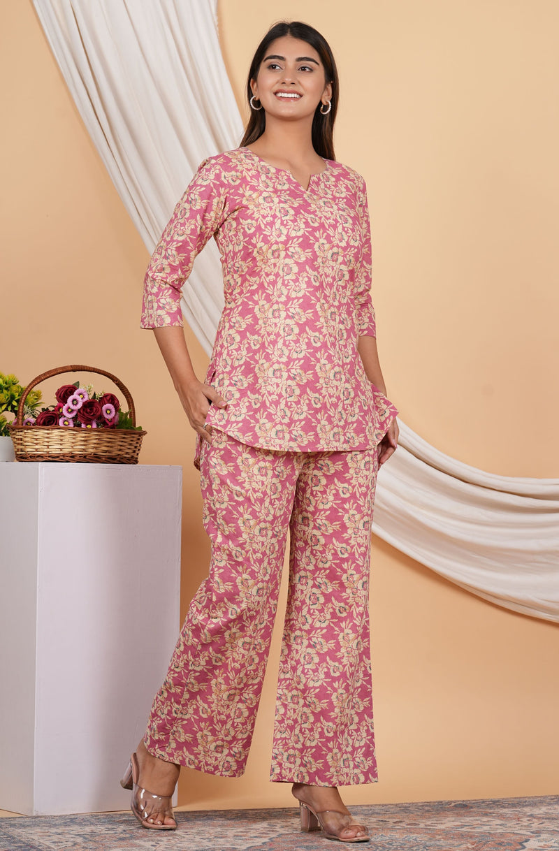 Rosy Bliss Floral Print Co-Ord Set