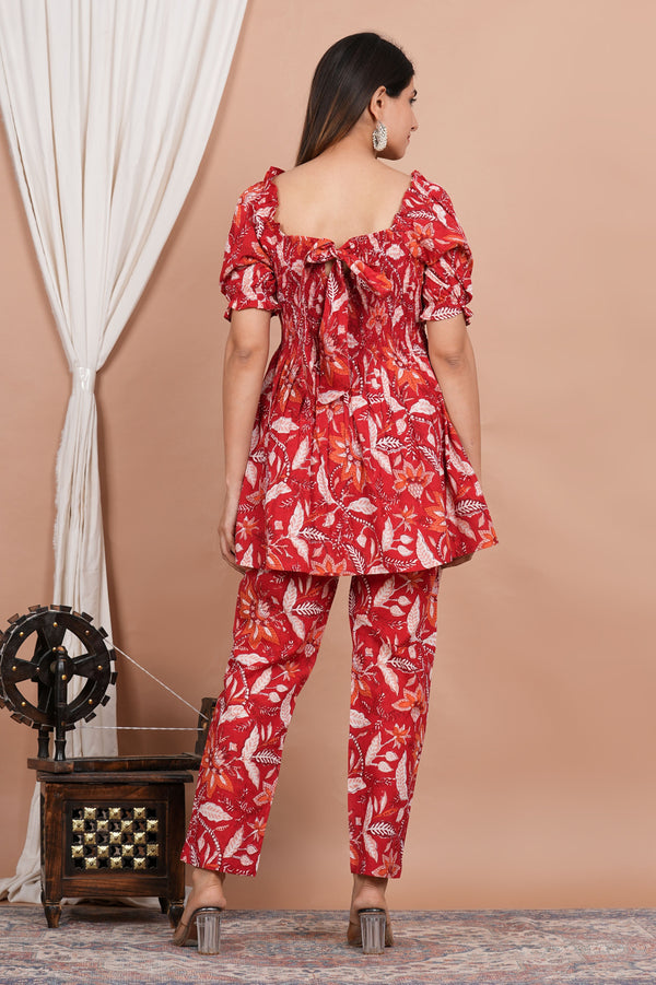 Bright Red Floral Co-Ord Set