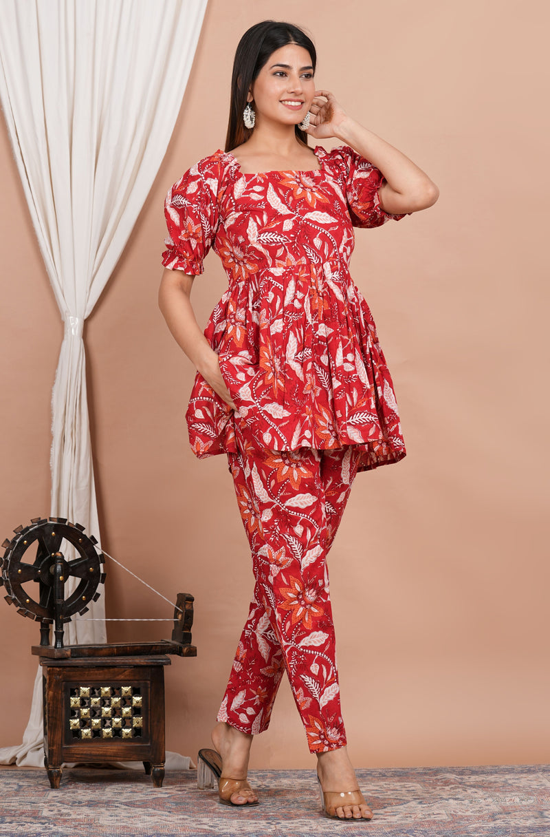 Bright Red Floral Co-Ord Set