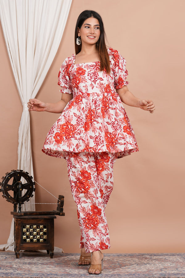 Gorgeous Red Floral print Co-Ord Set