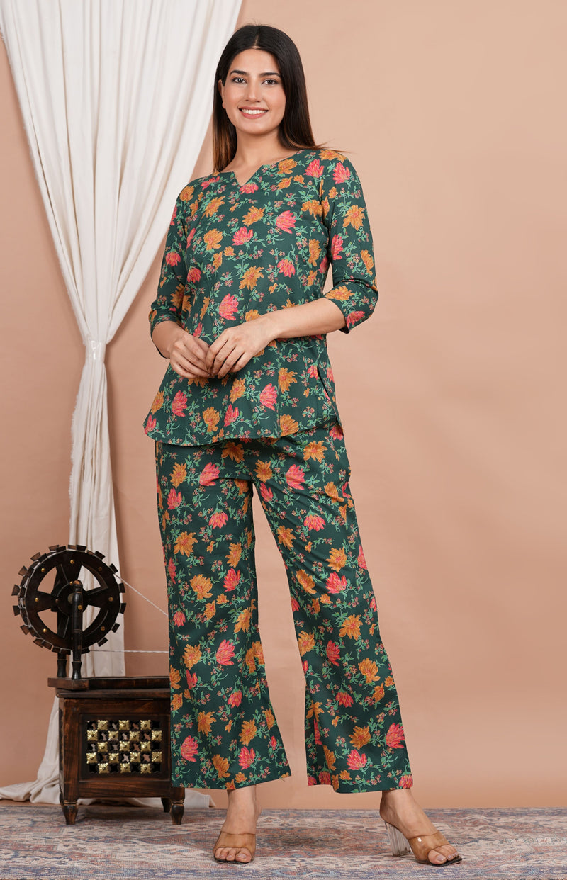 Turquoise green Floral Co-Ord Set