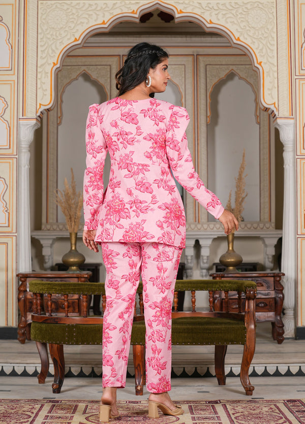 Plumeria On Pink Cotton Co-Ord Set