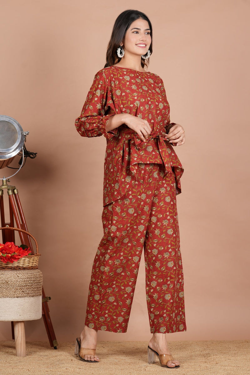 Artistic Brick Red Floral Co-Ord Set