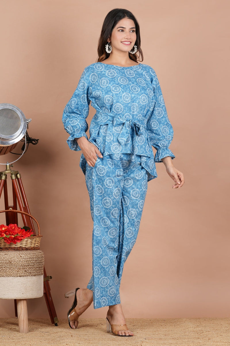 Azure Blue Traditional Print Co-Ord Set