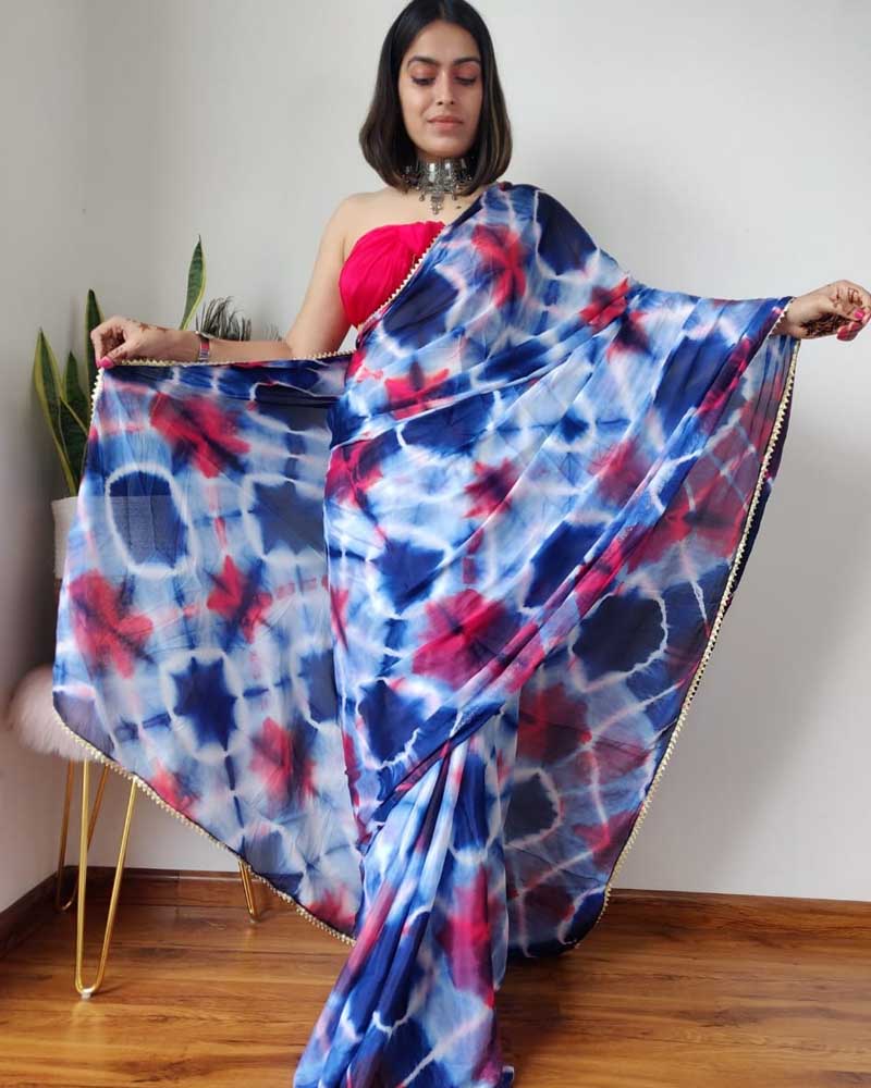 Jaipuri Clamp Dye Print Chinon Crape Saree ( CPSR0801 )