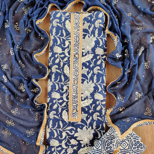 Gota Patti Cotton Suit Material with Chiffon Dupatta ( GT230607 )
