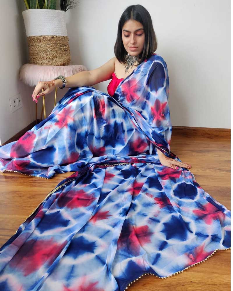 Jaipuri Clamp Dye Print Chinon Crape Saree ( CPSR0801 )
