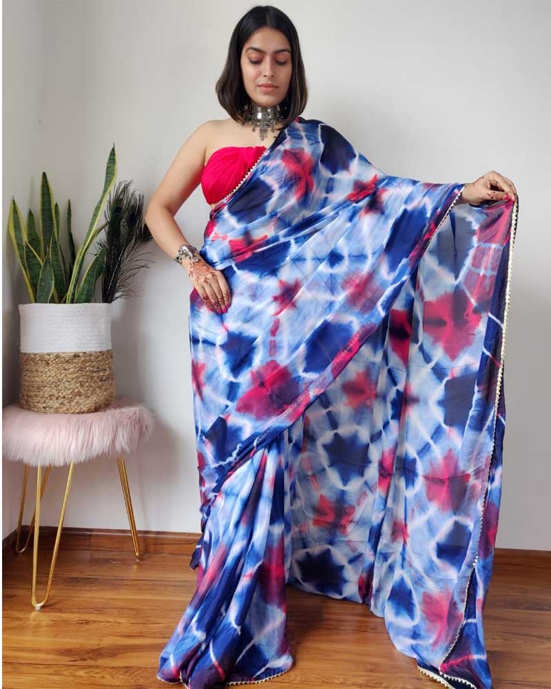 Jaipuri Clamp Dye Print Chinon Crape Saree ( CPSR0801 )