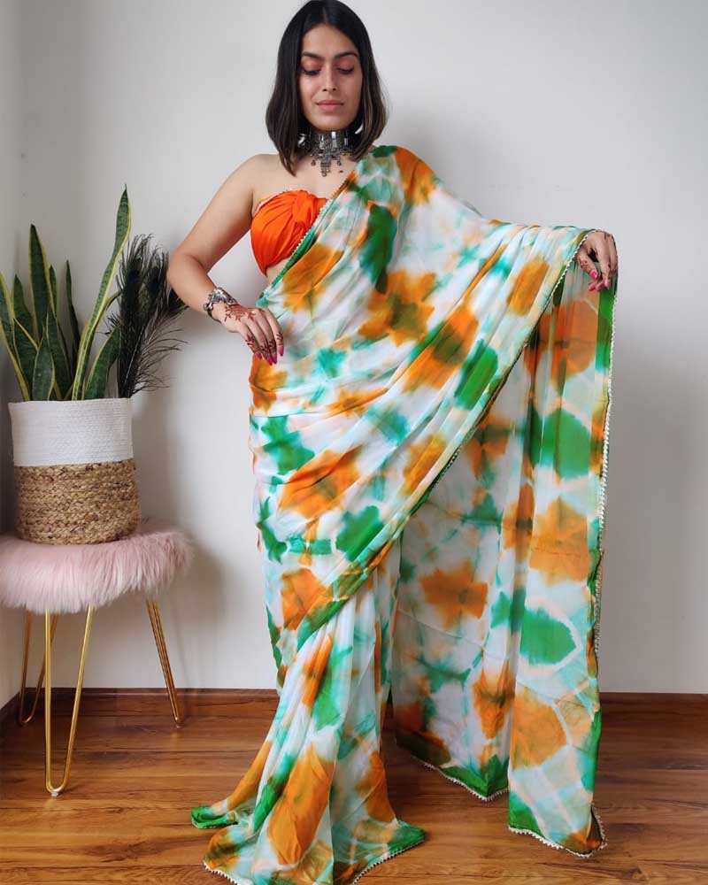 Jaipuri Clamp Dye Print Chinon Crape Saree ( CPSR0803 )