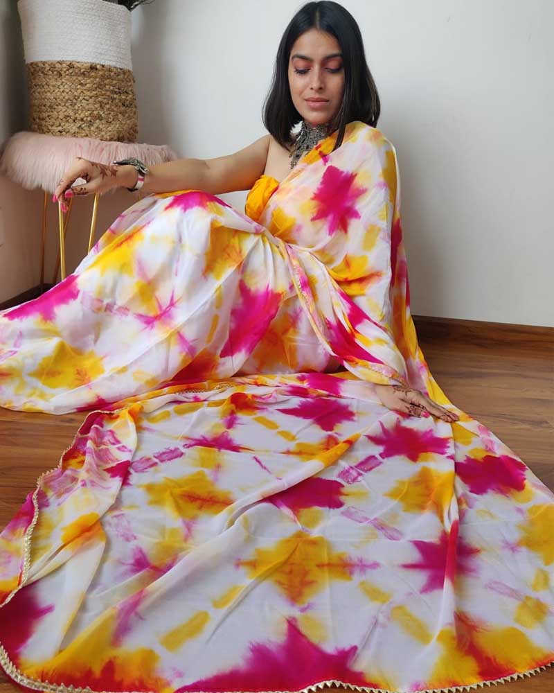 Jaipuri Clamp Dye Print Chinon Crape Saree ( CPSR0804 )