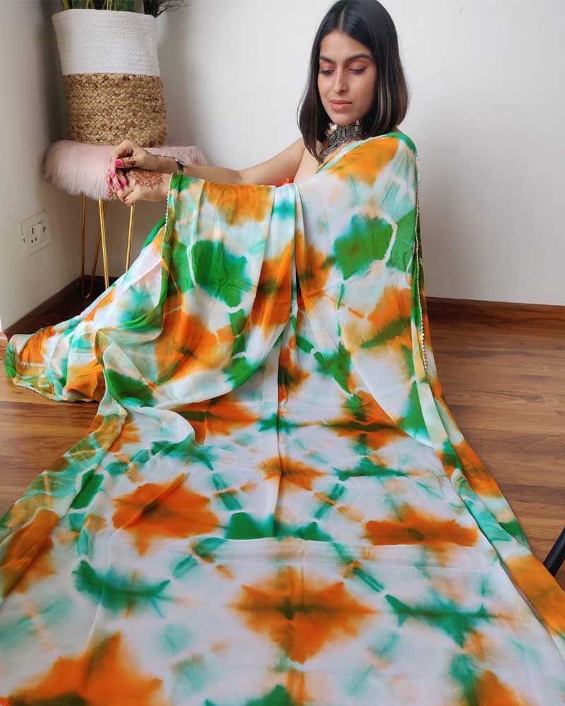 Jaipuri Clamp Dye Print Chinon Crape Saree ( CPSR0803 )