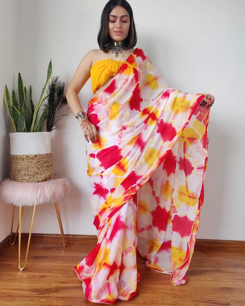 Jaipuri Clamp Dye Print Chinon Crape Saree ( CPSR0804 )