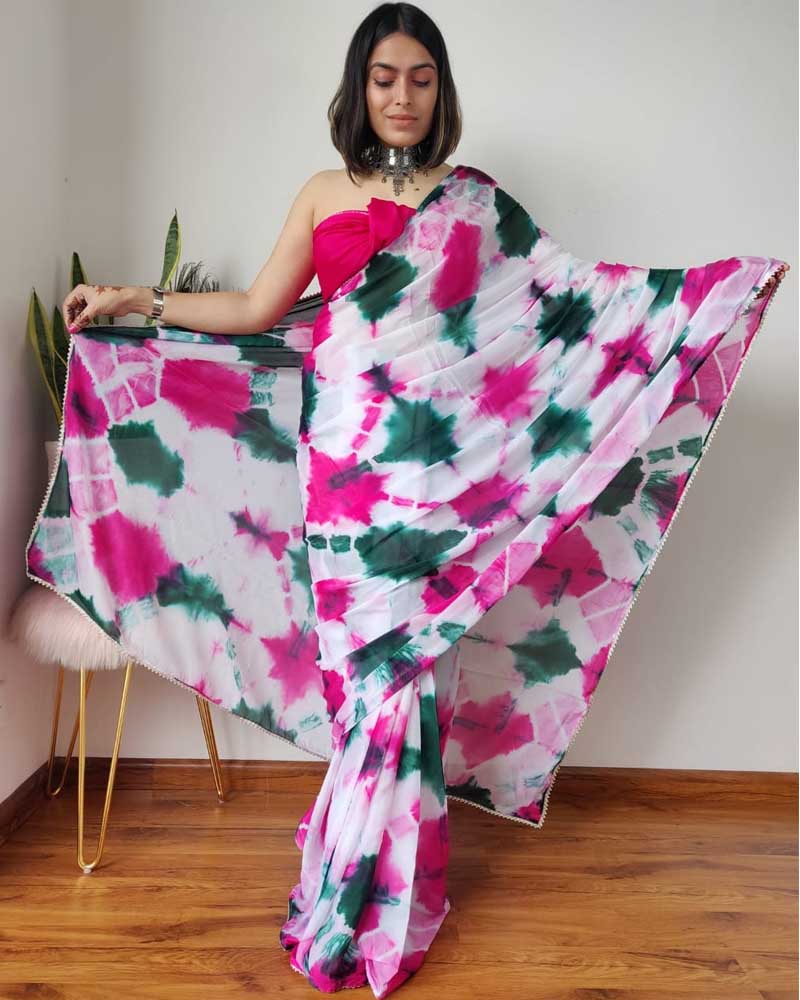 Jaipuri Clamp Dye Print Chinon Crape Saree ( CPSR0802 )